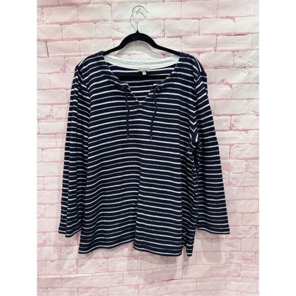 Talbots Women Top Size 2x color Navy Striped Tie Nautical  Beach - Picture 1 of 7